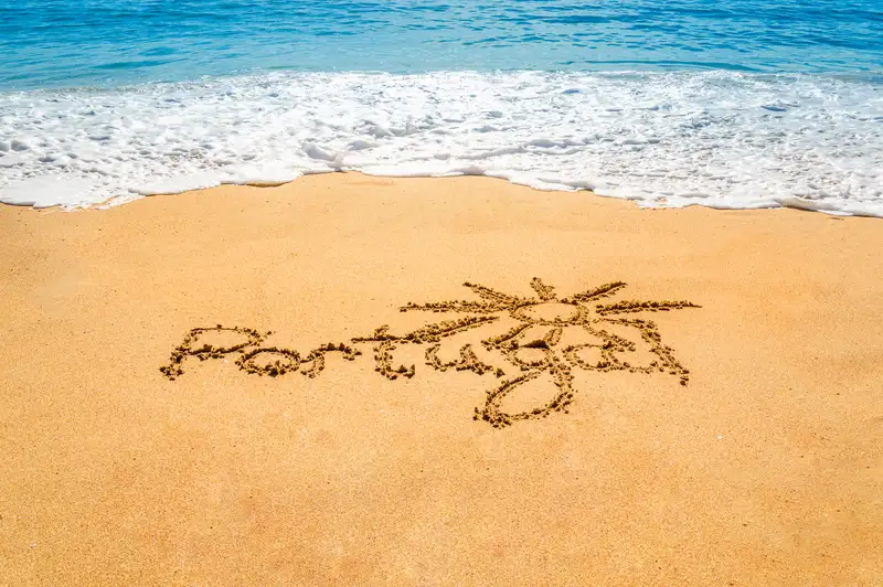 Portugal skrevet i sand